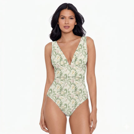 Ivory Cream Floral Digital Print Fabric for Dress | Geometric resort wear - Image 4