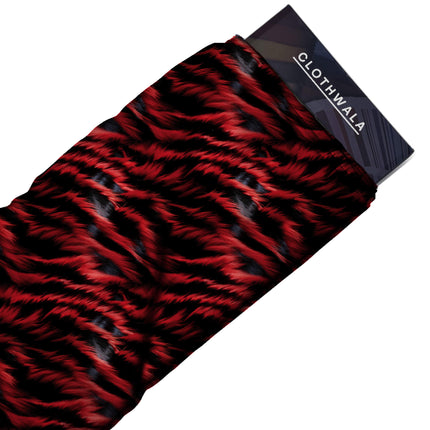 ruby red abstract fabric detail — textured finish digital print closeup