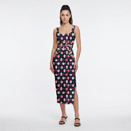 Navy Blue Floral Digital Print Fabric for Maxi | Opulent Festive Wear - Image 4
