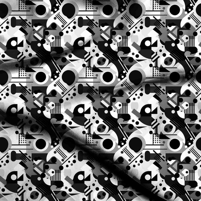 jet black geometric digital print fabric texture — medium scale closeup
