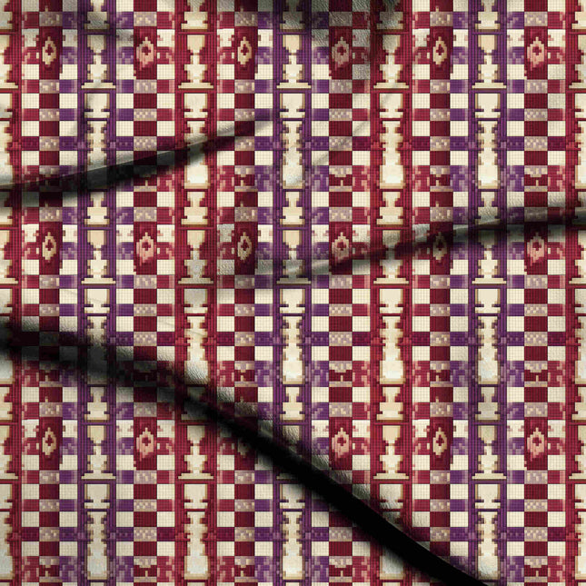 burgundy red geometric print fabric draped — kurta set styling