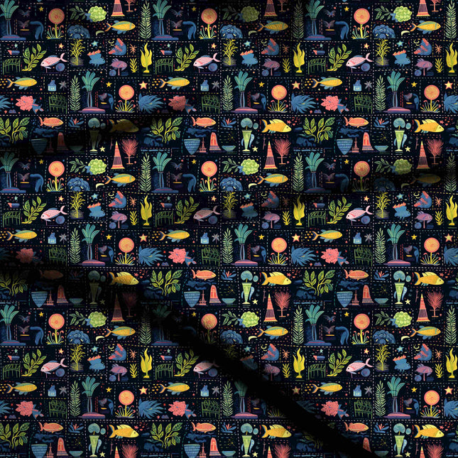 Teal Floral Digital Print Fabric | Festive Fusion Wear | Ink wash portraiture | Botanical Print | Viscose Georgette - 1871