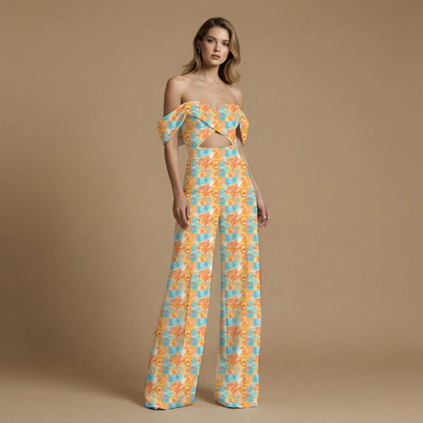 Tangerine Orange Abstract Floral Forms Rendered Print Fabric