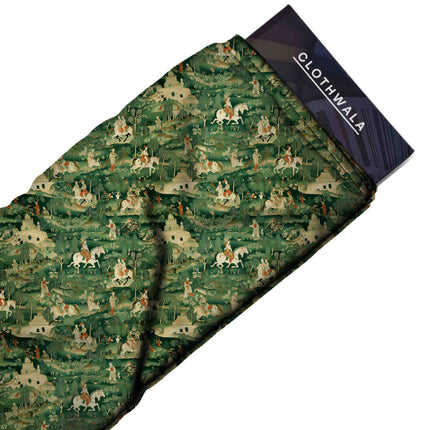 forest green ethnic all-over print pattern — medium scale repeat layout