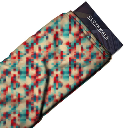 teal blue geometric fabric detail — textured finish digital print closeup