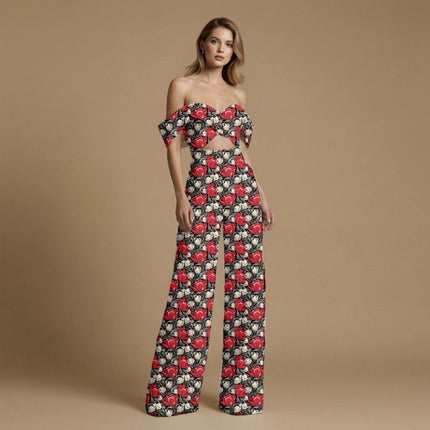 scarlet red floral all-over print pattern — large scale repeat layout