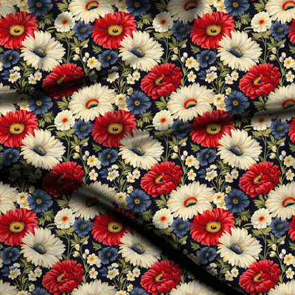 Midnight Blue Floral Digital Print Fabric for Dress | Luxe Resort Wear - 5050