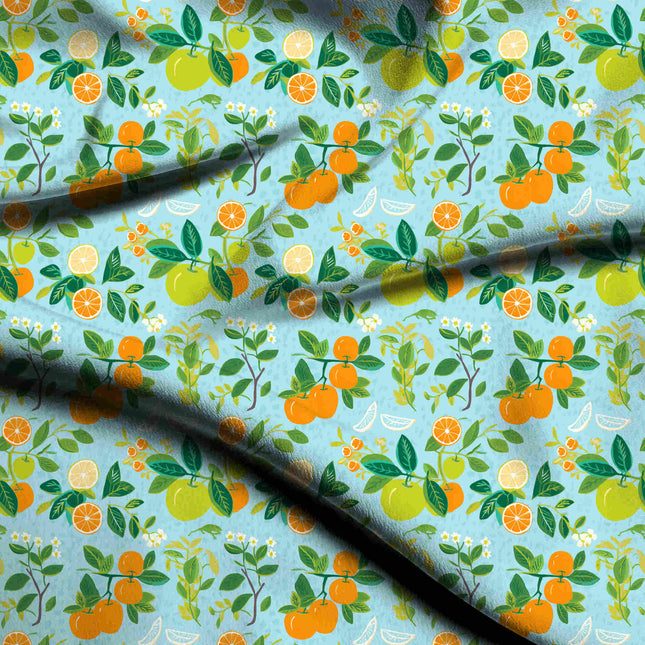 sky blue tropical digital print fabric texture — medium scale closeup