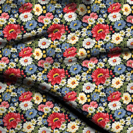 Midnight Blue Floral Digital Print Fabric for Dress | Abstract Luxe Wear - 5061