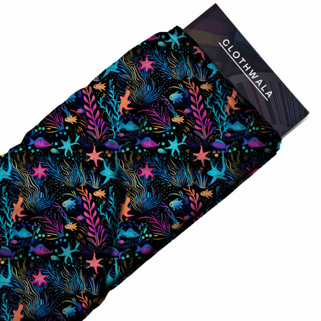 Cobalt Blue Tropical Digital Print Fabric | Neon tech-wear prints | Satin Digital Fabric - Image 2