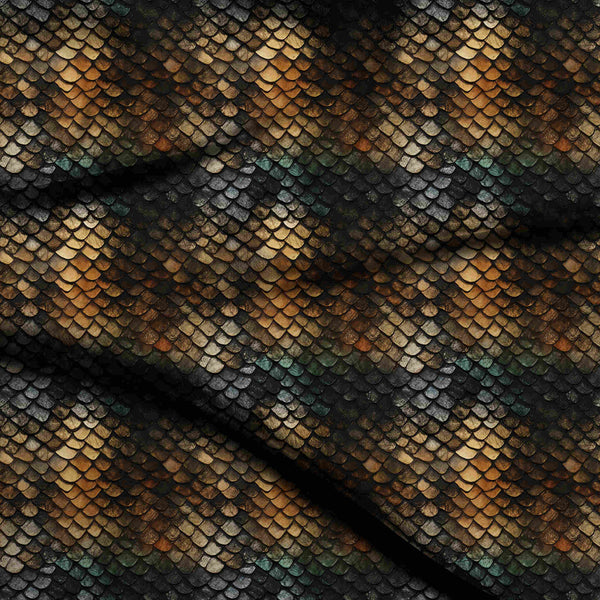 Charcoal Grey Textured Metallic Dragon Scale All-over Print Fabric
