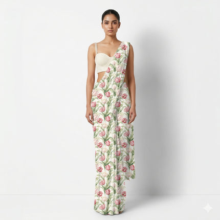 Dusty Rose Floral Digital Print Fabric for Bandgala | pastel garden party - Image 9