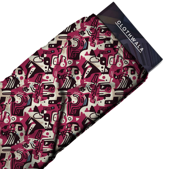 deep magenta abstract print fabric draped — palazzo suit styling