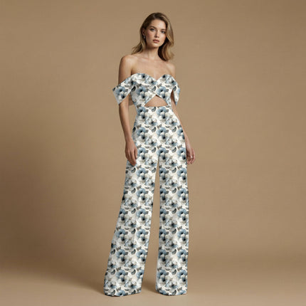 slate blue floral all-over print pattern — large scale repeat layout