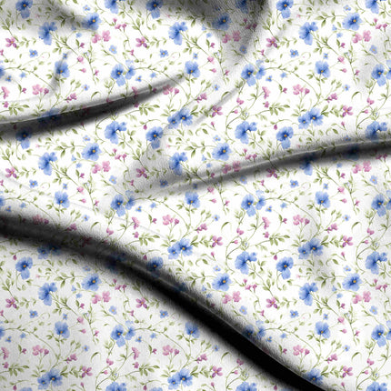 sky blue floral digital print fabric texture — fine scale closeup