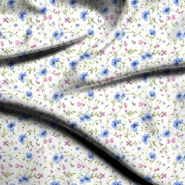 sky blue floral digital print fabric texture — fine scale closeup