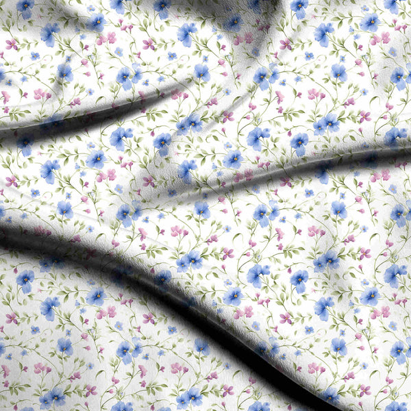 Sky Blue Delicate Scattered Watercolor Floral Motif Print Fabric 1788