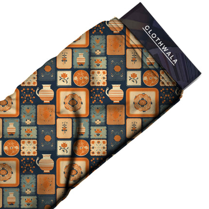 midnight blue ethnic fabric detail — matte finish digital print closeup