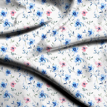 sky blue floral digital print fabric texture — medium scale closeup