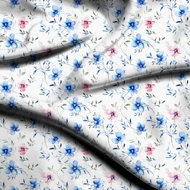 sky blue floral digital print fabric texture — medium scale closeup