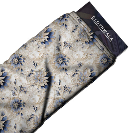 cobalt blue floral all-over print pattern — large scale repeat layout