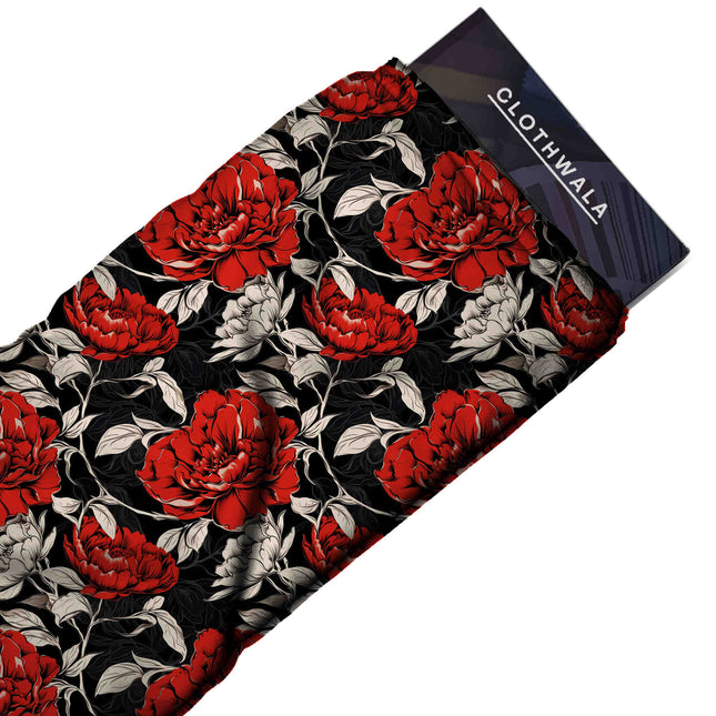 crimson red floral print fabric draped — kurta set styling