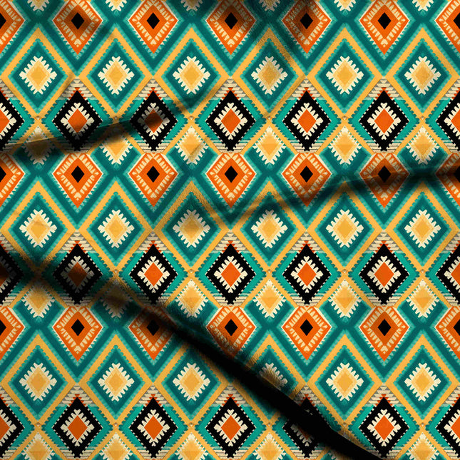 Teal Geometric Digital Print Fabric | Kurti Anarkali Palazzo | Office Wear | Royal Indian ensembles | Viscose Rayon Print - 2027