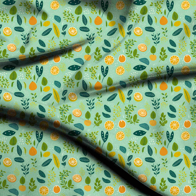 Mint Green Floral Digital Print Fabric | Kurti Kaftan Dress | Casual Wear | Cottagecore Chic | Poly Crepe Digital Print - 1655