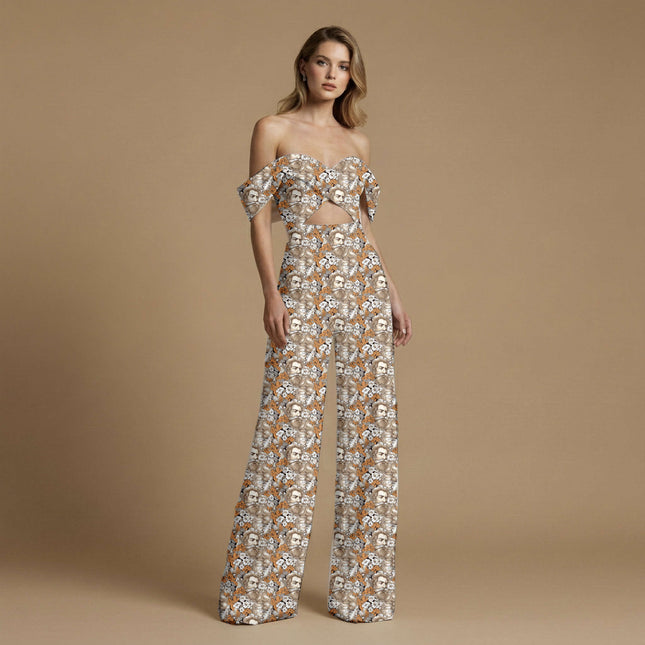 ivory cream floral print fabric draped — anarkali suit styling