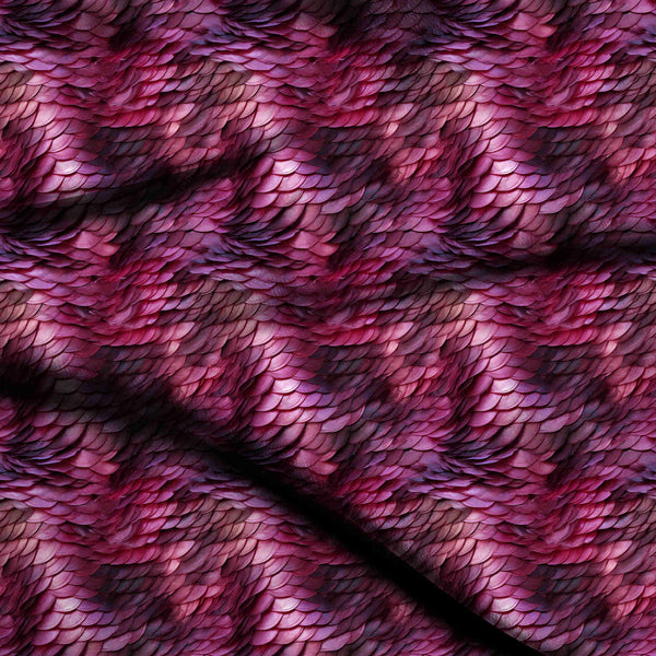 Deep Fuchsia Opulent Overlapping Iridescent Scale Motif Print Fabric