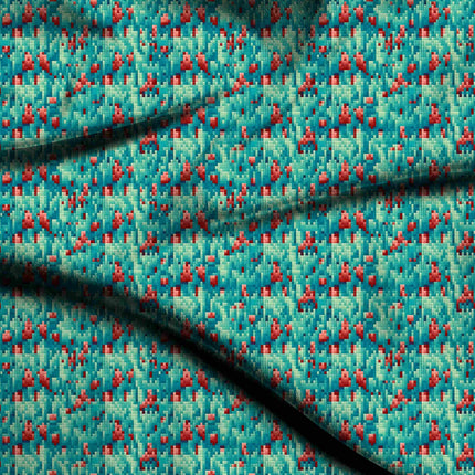 teal floral fabric detail — textured finish digital print closeup