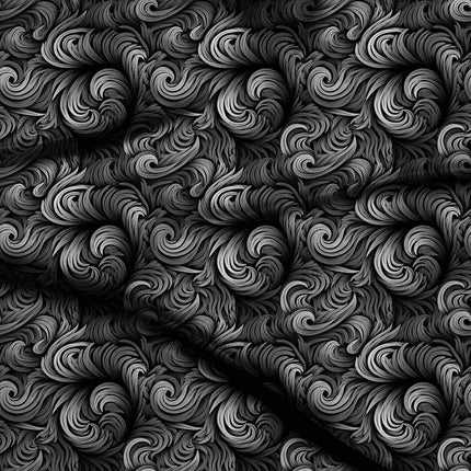 jet black abstract digital print fabric texture — medium scale closeup