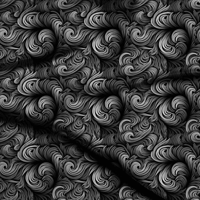 jet black abstract digital print fabric texture — medium scale closeup