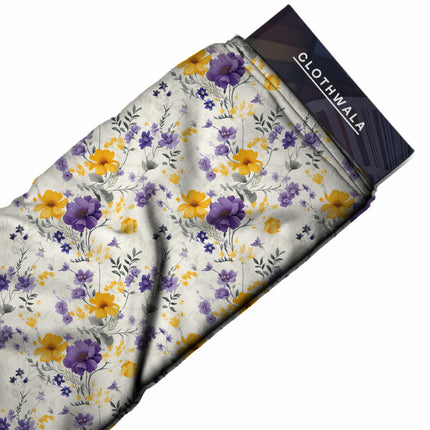 amethyst purple floral fabric detail — textured finish digital print closeup