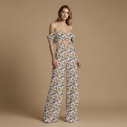 ivory cream floral all-over print pattern — medium scale repeat layout