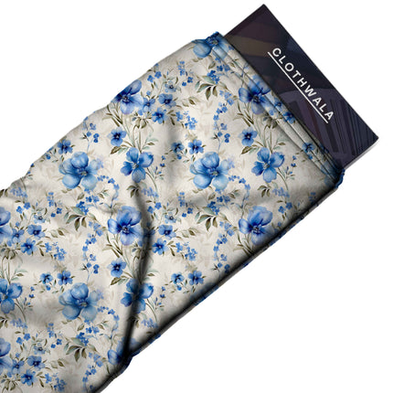 cobalt blue floral fabric detail — textured finish digital print closeup