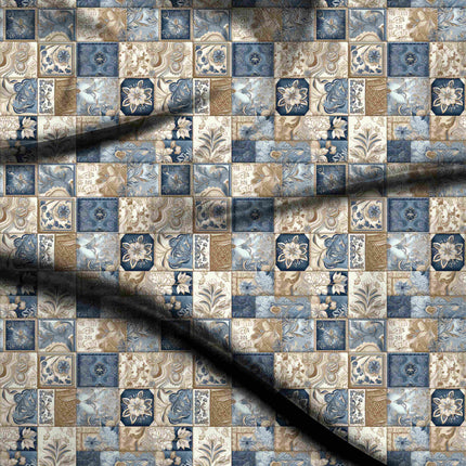 slate blue ethnic digital print fabric texture — medium scale closeup