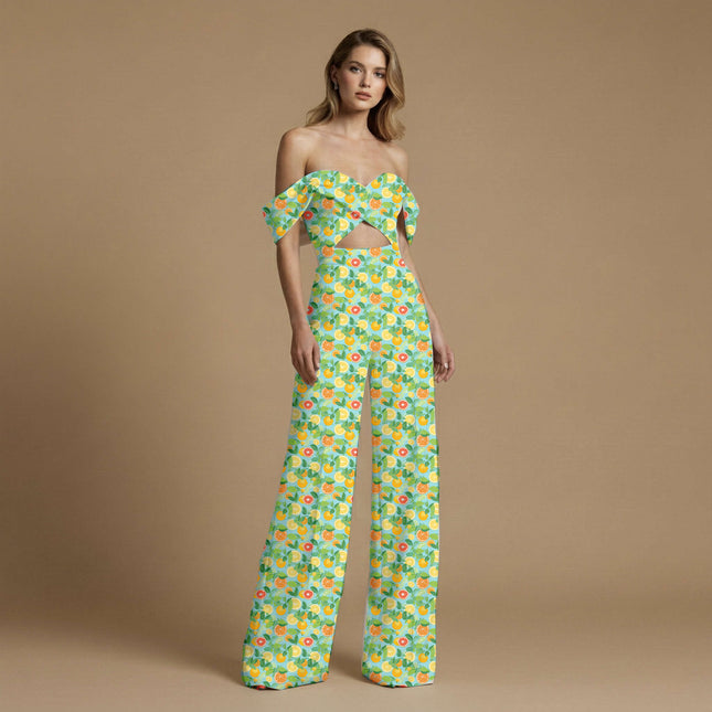 sky blue tropical print fabric draped — maxi dress styling