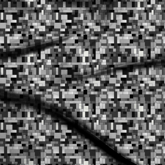 jet black geometric digital print fabric texture — medium scale closeup