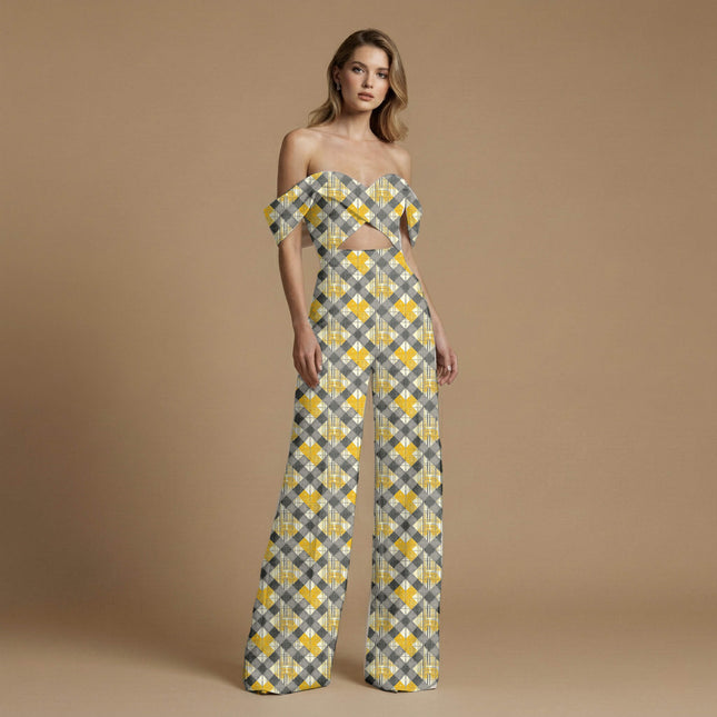 marigold yellow checks print fabric draped — kurta set styling