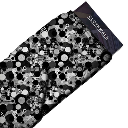 jet black geometric print fabric draped — shirt dress styling