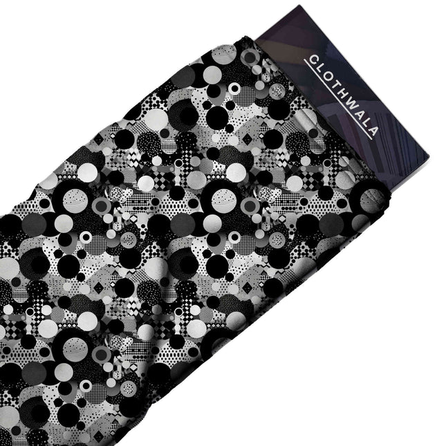 jet black geometric print fabric draped — shirt dress styling
