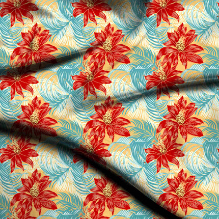 crimson red tropical digital print fabric texture — large scale closeup