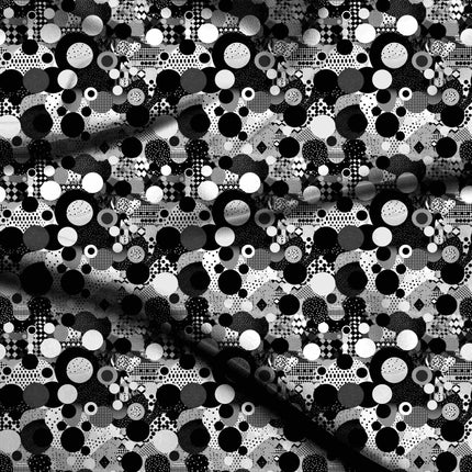 jet black geometric digital print fabric texture — medium scale closeup