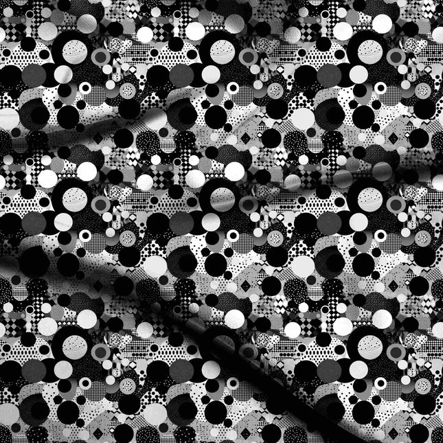 jet black geometric digital print fabric texture — medium scale closeup