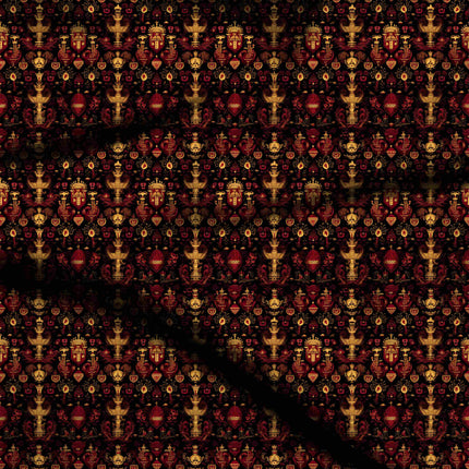 crimson red ethnic digital print fabric texture — medium scale closeup