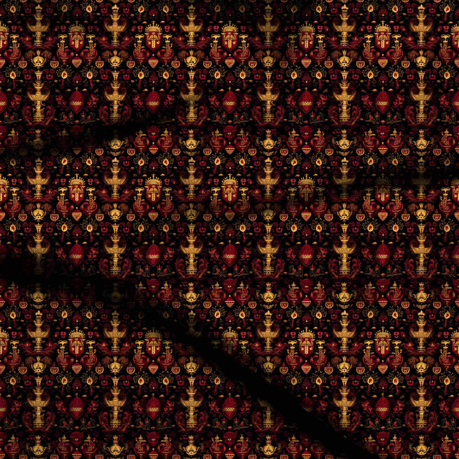 crimson red ethnic digital print fabric texture — medium scale closeup