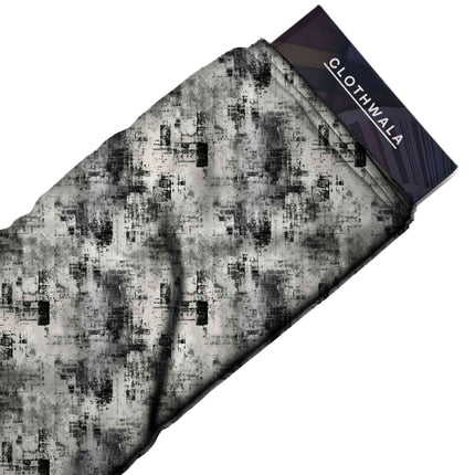 charcoal black abstract print fabric draped — trousers styling