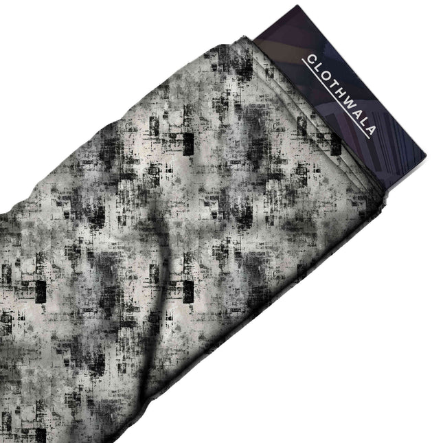 charcoal black abstract print fabric draped — trousers styling