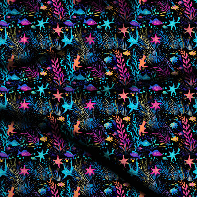 Cobalt Blue Tropical Digital Print Fabric | Neon tech-wear prints | Satin Digital Fabric - 1888